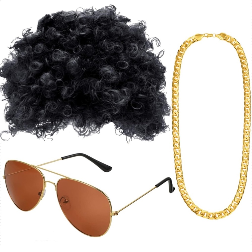 Bruno Mars Afro Sunglasses and necklace costume